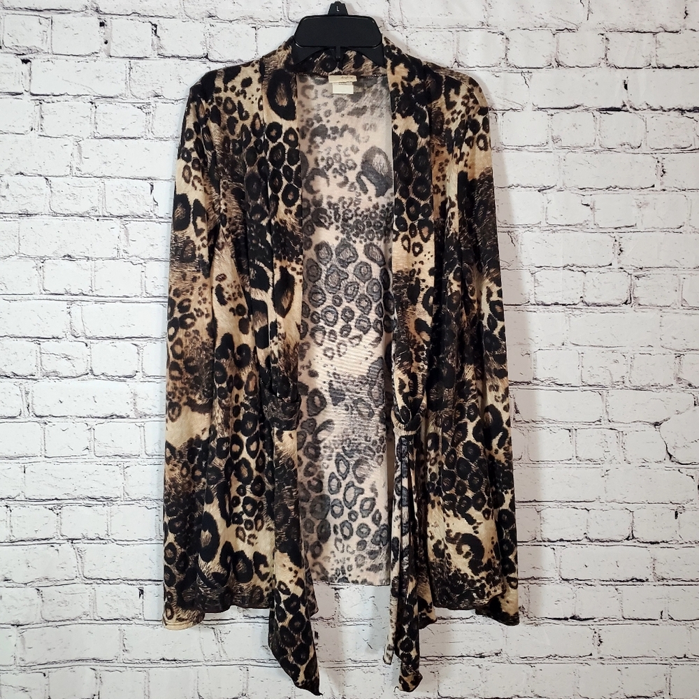 Daytrip Animal Print Cardigan Sweater Open Front Curtain Draped Size XL